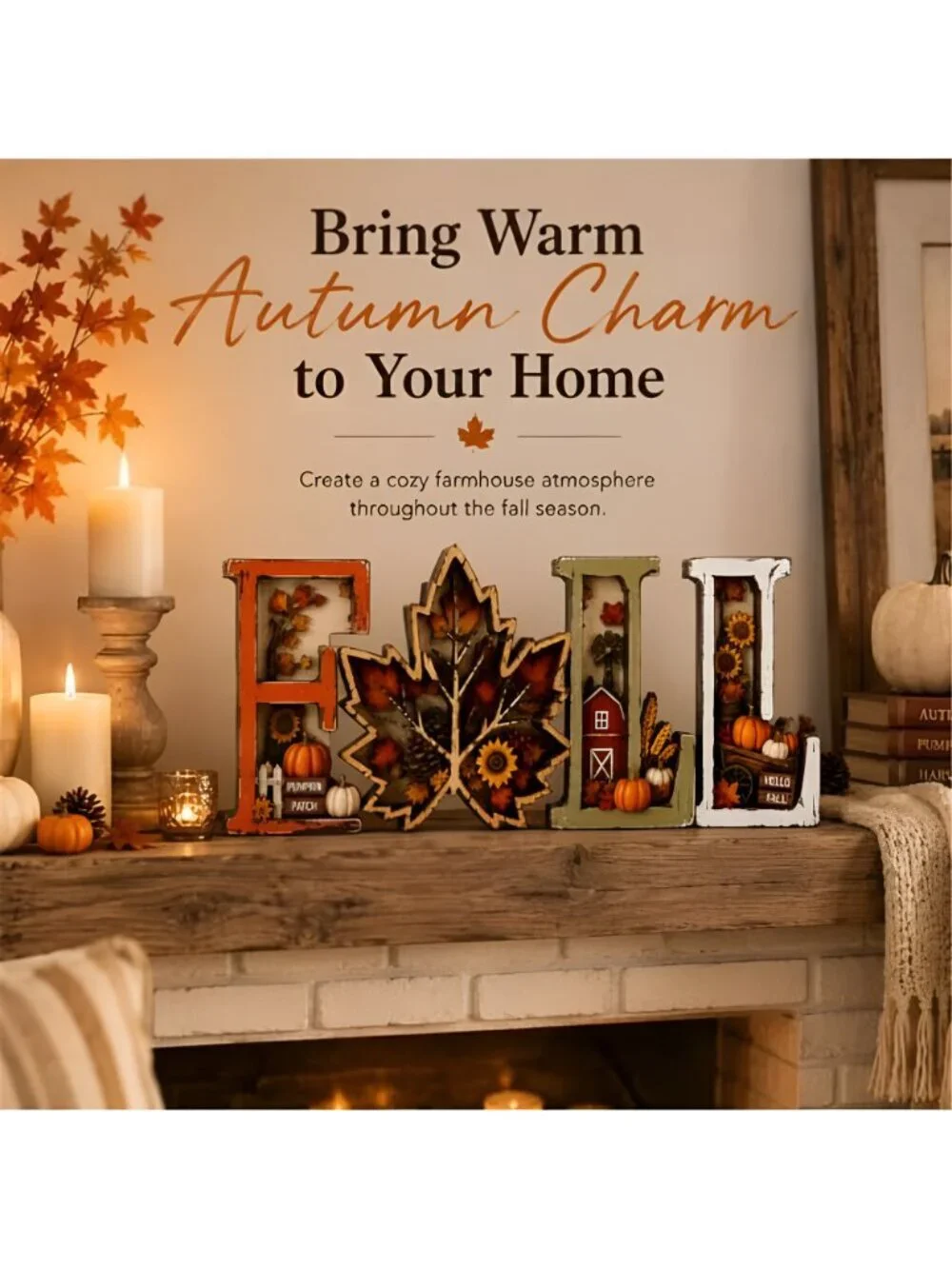 Fall Decorations for Home 2026, 3D Wooden Fall Decor with Harvest Autumn Sign